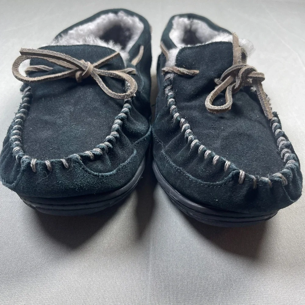 L.L.Bean Wicked Good Men's 11M Black Suede Shearling Moccasin Slippers